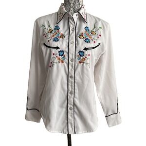 Scully White womans Shirt‎ Embroidered western Rhinestones Stampede Rodeo M
